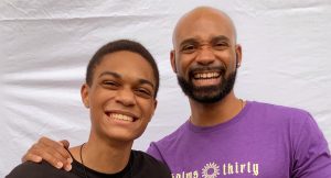 Paul-Mikel Williams (left), voice of Trey Calhoun, with his radio brother Preston Butler III, voice of Cooper Calhoun