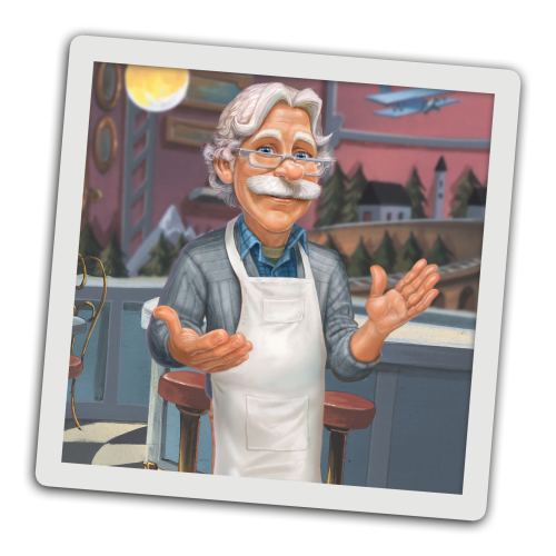 Whit with an apron at the Soda Shop