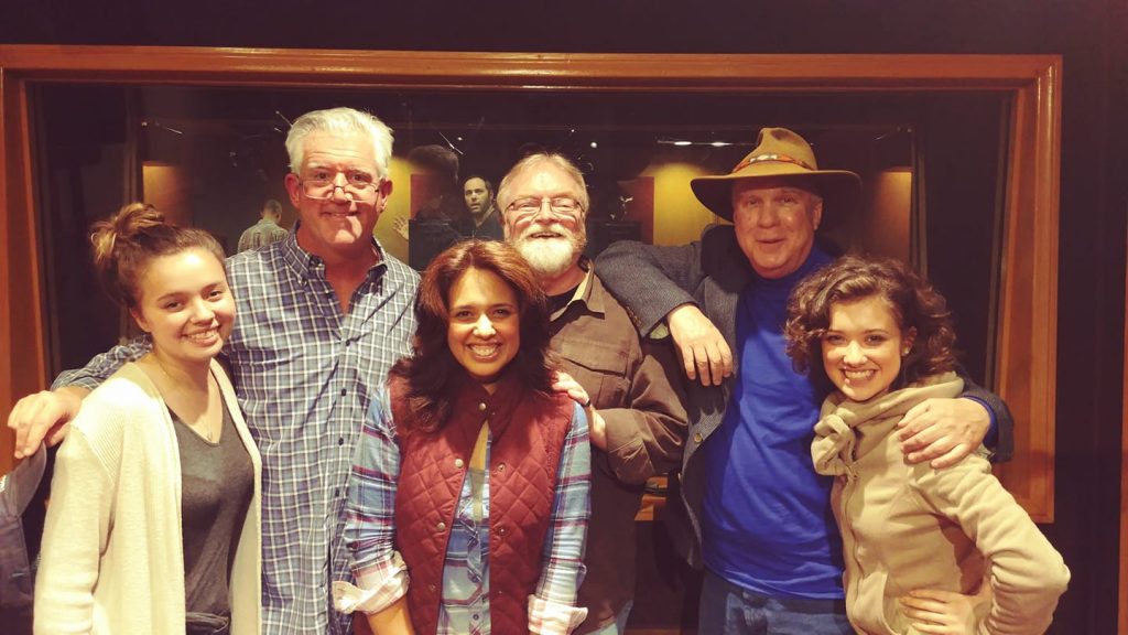 Some of the crew of "Icky and Kat and Balty and Bones" From left: Shona Rodman (voice of Jules), Greg Jbara (voice of Wilson), Karen Kennedy (voice of Teena), Nathan Jones (engineer/sound designer), Phil Lollar (writer/director/composer), Will Ryan (voice of Eugene, composer), Katriona Kennedy (voice of Lena)